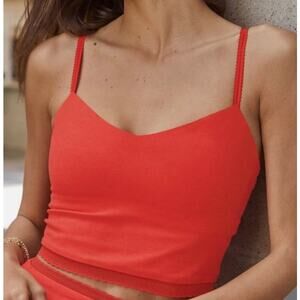 Beyond Yoga Allure Spacedye Lace Trim Cropped Top Tank Red Ash Large NWT